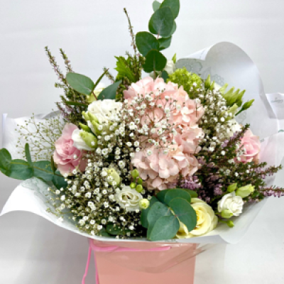 Charlotte  - Luxury hand tied bouquet in pretty pink and white flowers.
