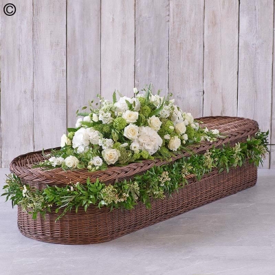 Large White Casket Spray and Garland Bundle