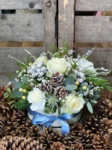 FROSTY Christmas Hatbox Arrangement